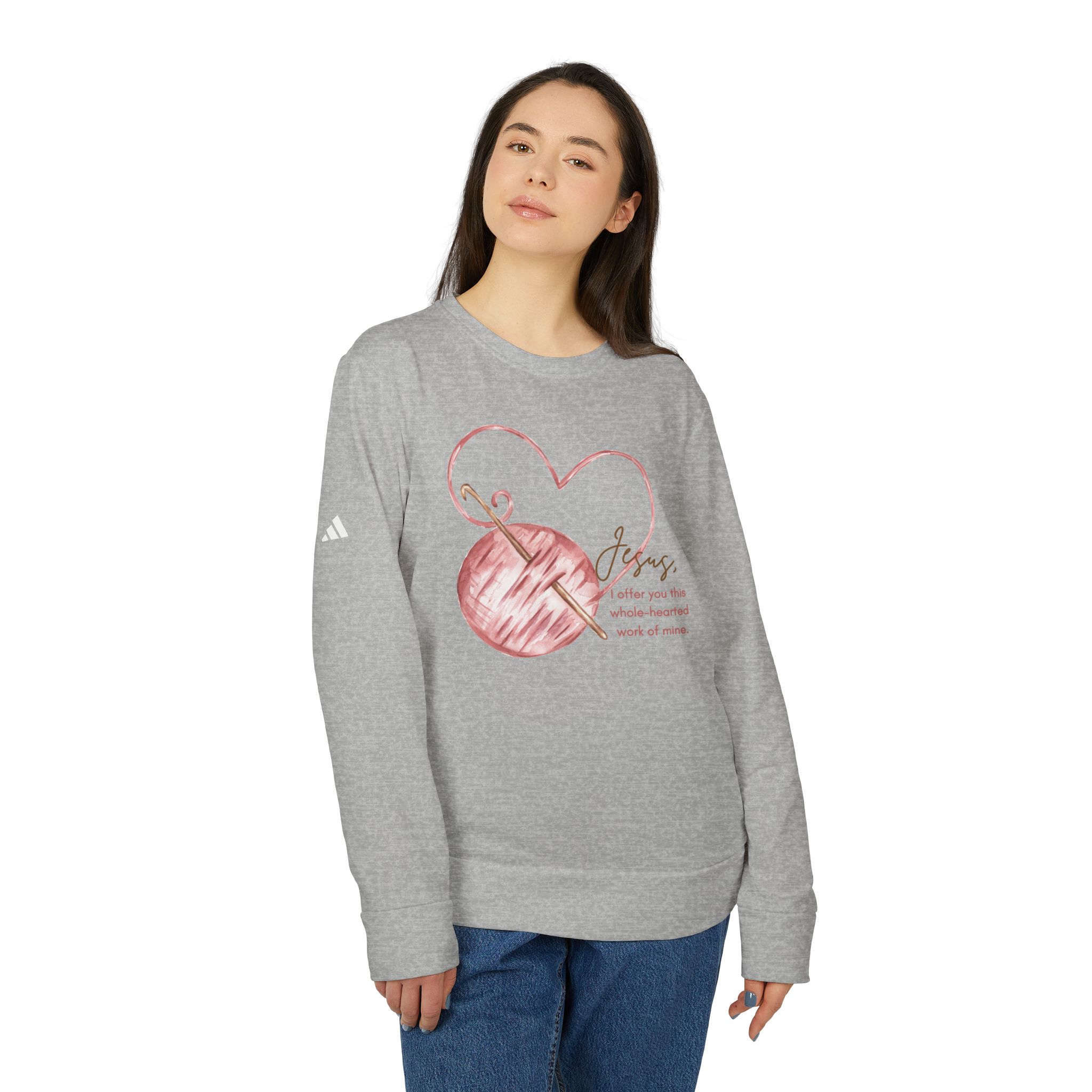 St. Angela Merici - Crochet Hook - adidas Unisex Fleece Crewneck Sweatshirt - Image 5